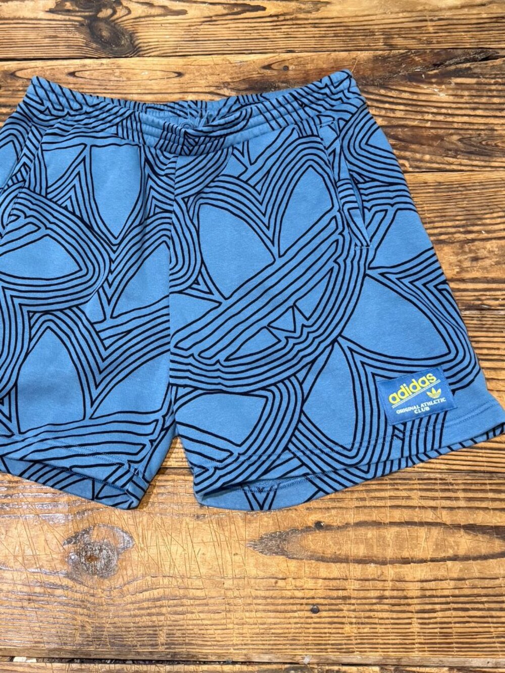 Adidas Originals Athletic Club Terry Shorts Mens XL Blue AOP Trefoil Drawstring